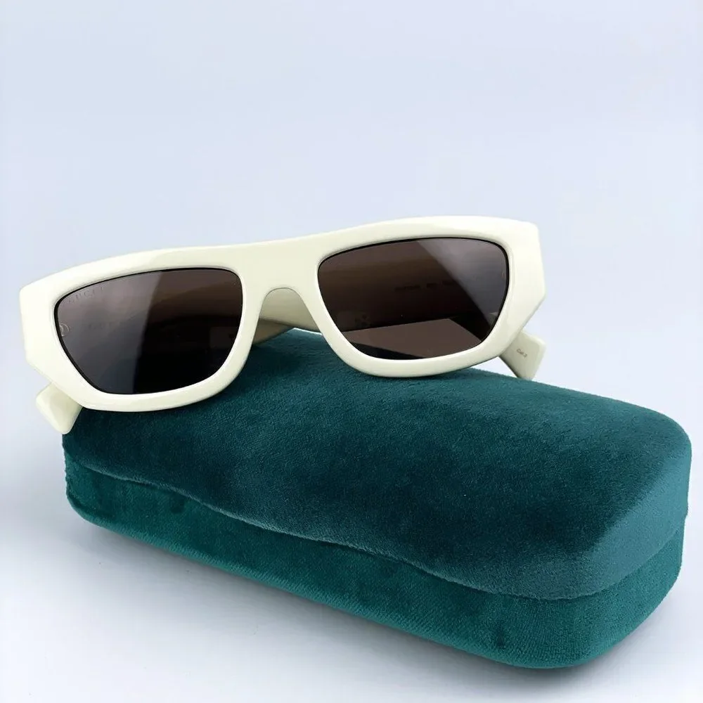 NEW Gucci GG1134S 003 Ivory White Brown Rectangle Unisex Sunglasses